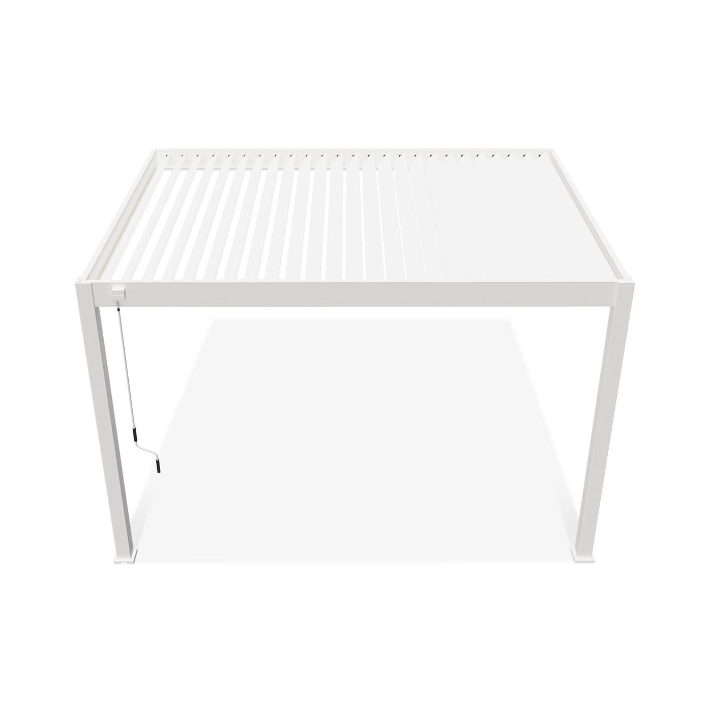 Widok z góry na przyścienną pergolę ELEGACNE WALL 3x4 White i jej lamele 