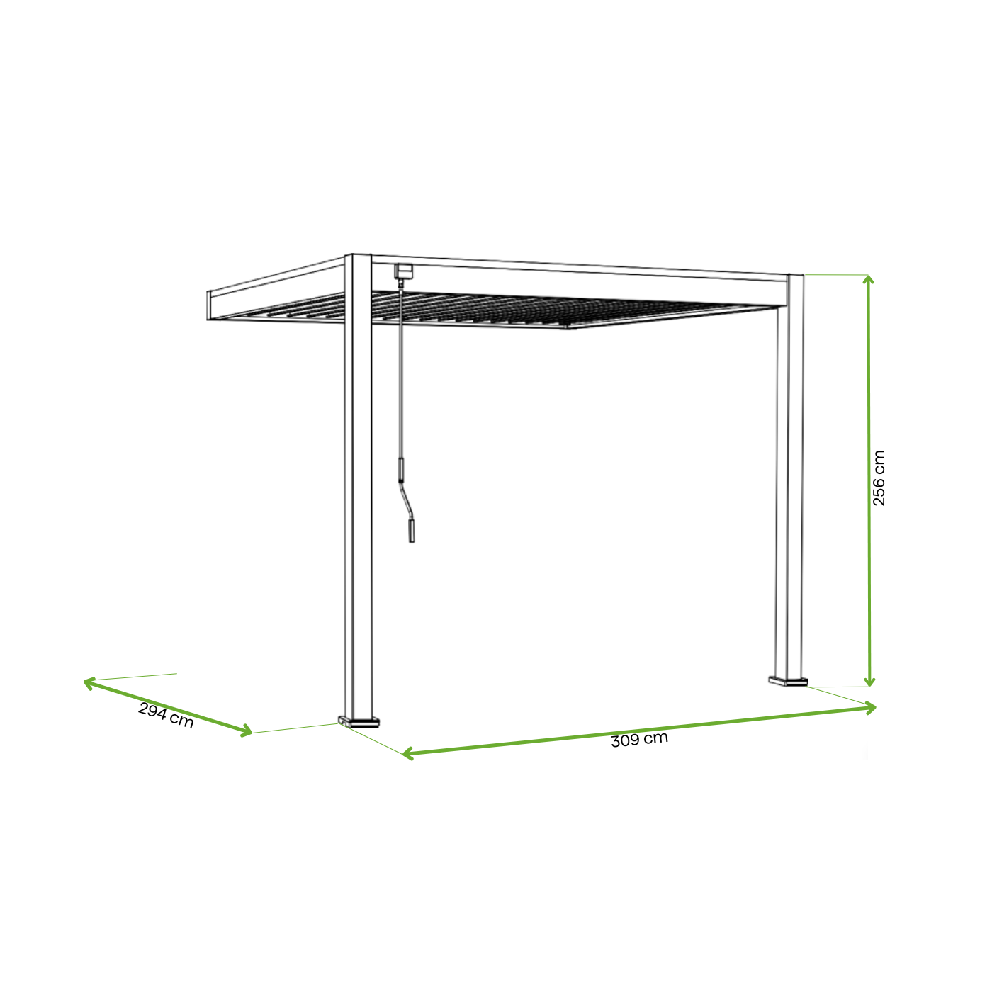 Wymiary - pergola z oświetleniem LED ELEGANCE WALL AUTOMATIC 3x3 w kolorze antracytowym