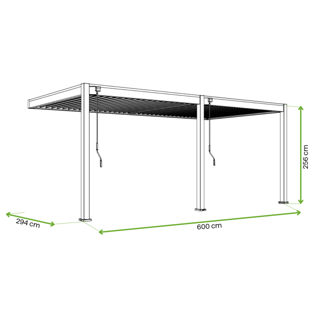 Wymiary automatycznej pergoli przyściennej z oświetleniem LED elegance wall 3x6m