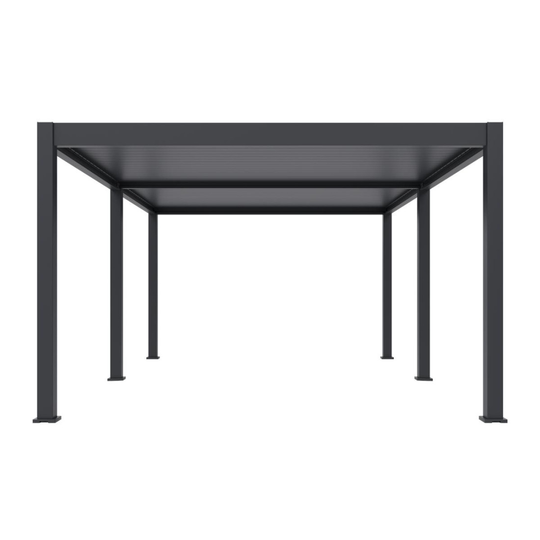 Pergola elektryczna tarasowa DELUE PRO AUTOMATIC 4x6 z oświetleniem LED Antracyt Gutroof widok czołowy