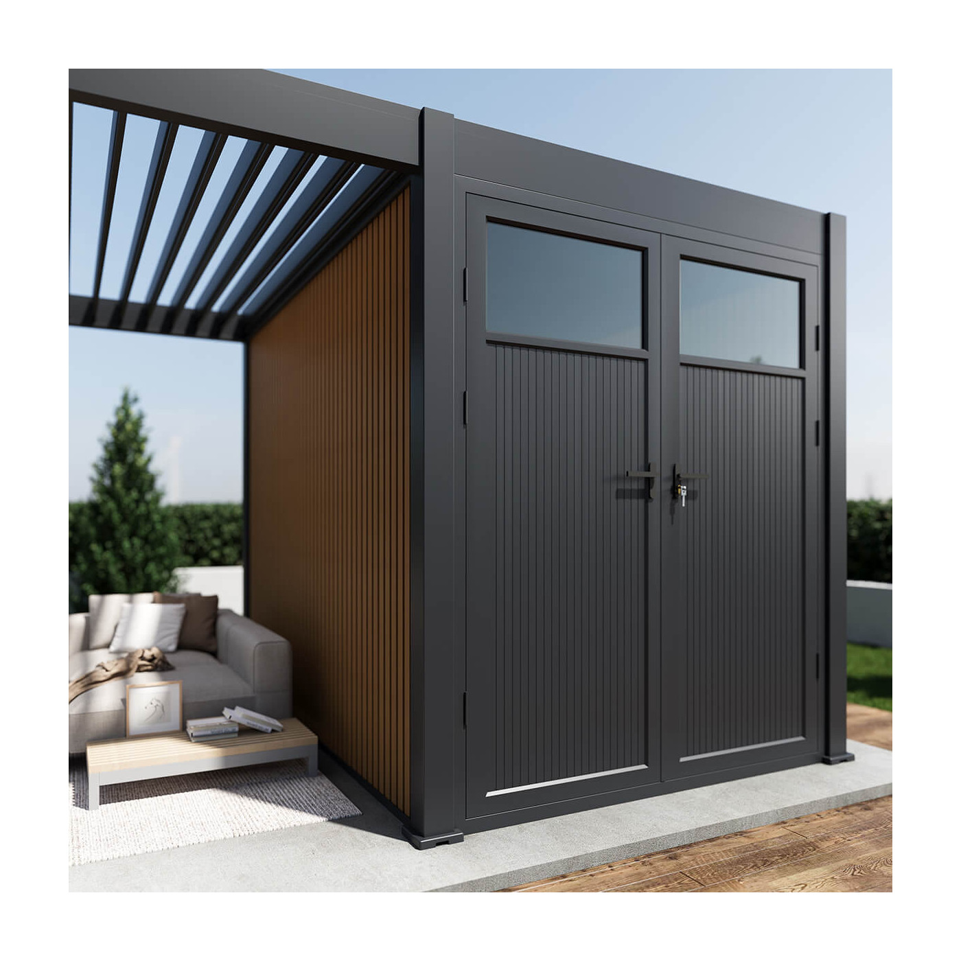 Schowek ogrodowy przy pergoli Fusion 3x4+2