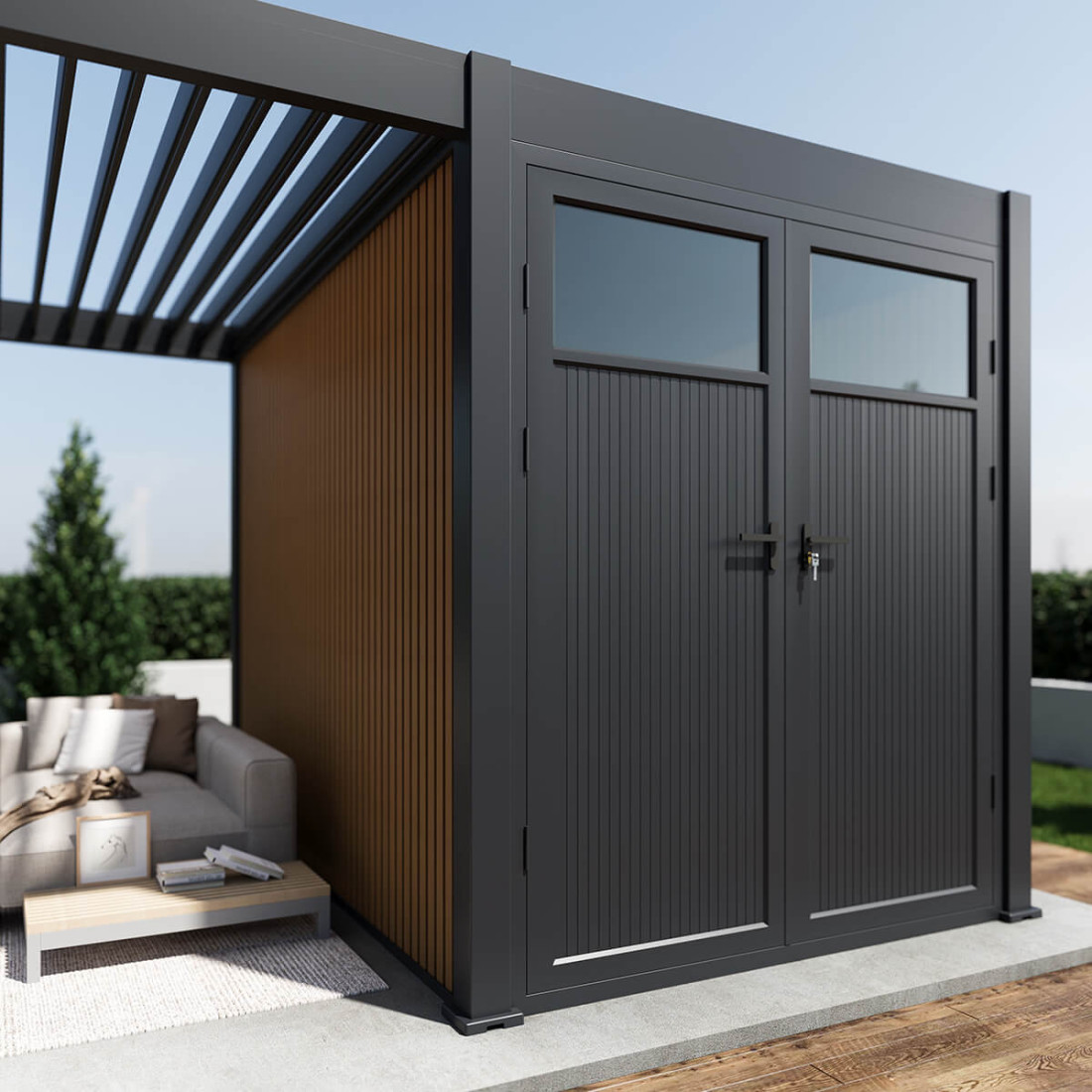 Schowek ogrodowy przy pergoli Fusion 3x4+2