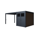 Pergola tarasowa Fusion 3x4+2 Anthracite Gutroof ze schowkiem widok perspektywiczny lewy