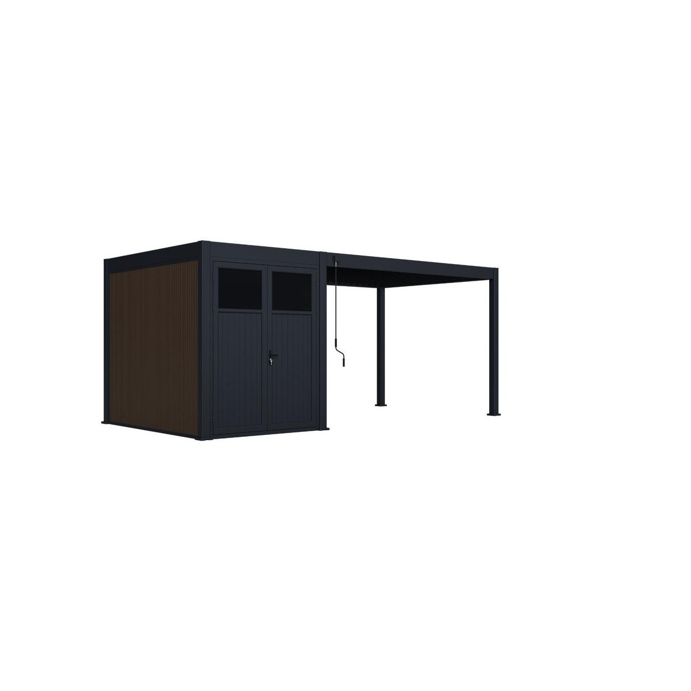Pergola tarasowa Fusion 3x4+2 Anthracite Gutroof ze schowkiem widokz tyłu