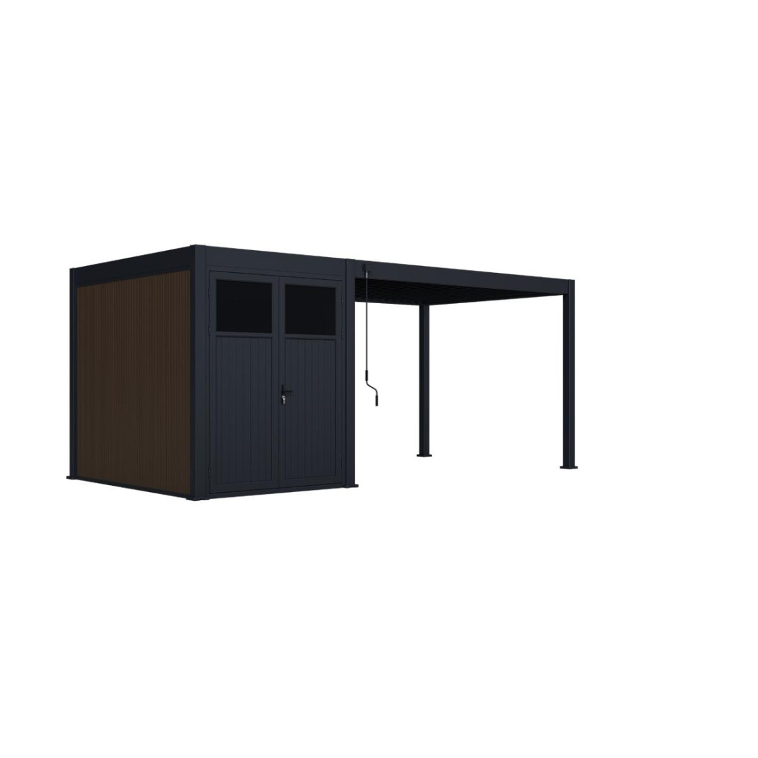 Pergola tarasowa Fusion 3x4+2 Anthracite Gutroof ze schowkiem widokz tyłu