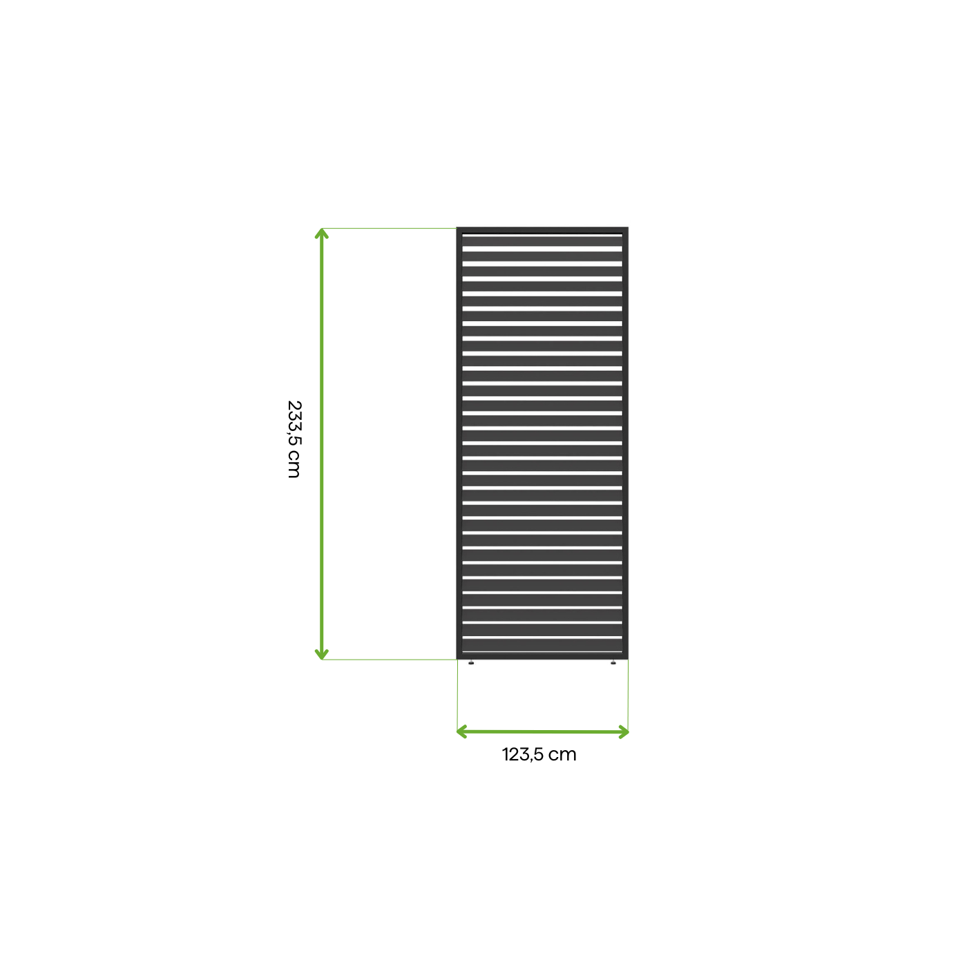 wymiary -  panel żaluzjowy poziomy przymocowany do pergoli