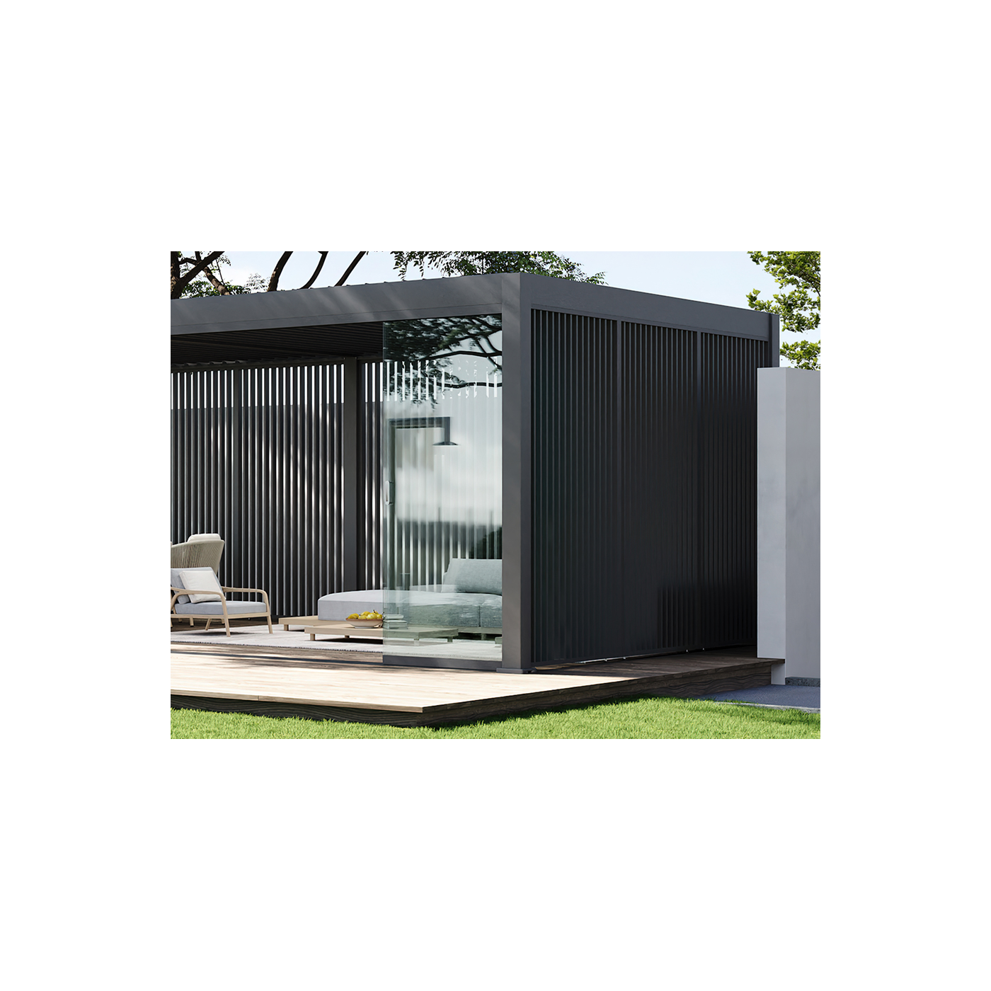 Aranżacje - panel żaluzjowy pionowy do pergoli ELEGANCE/DELUXE/FUSION 1 m Anthracite - Gutroof