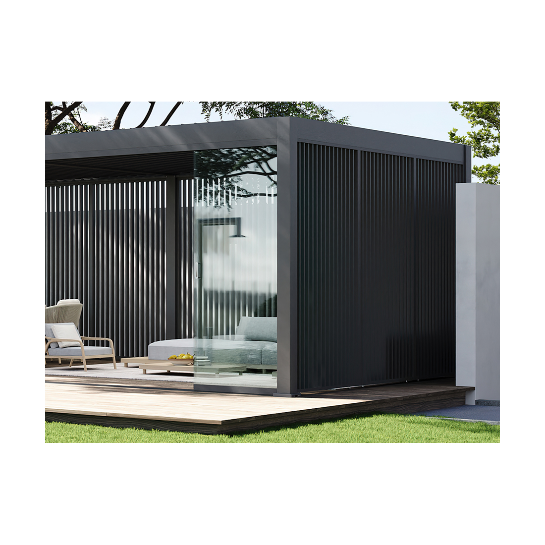 Aranżacja - panel żaluzjowy pionowy do pergoli ELEGANCE/DELUXE/FUSION 1.2 m Anthracite - Gutroof