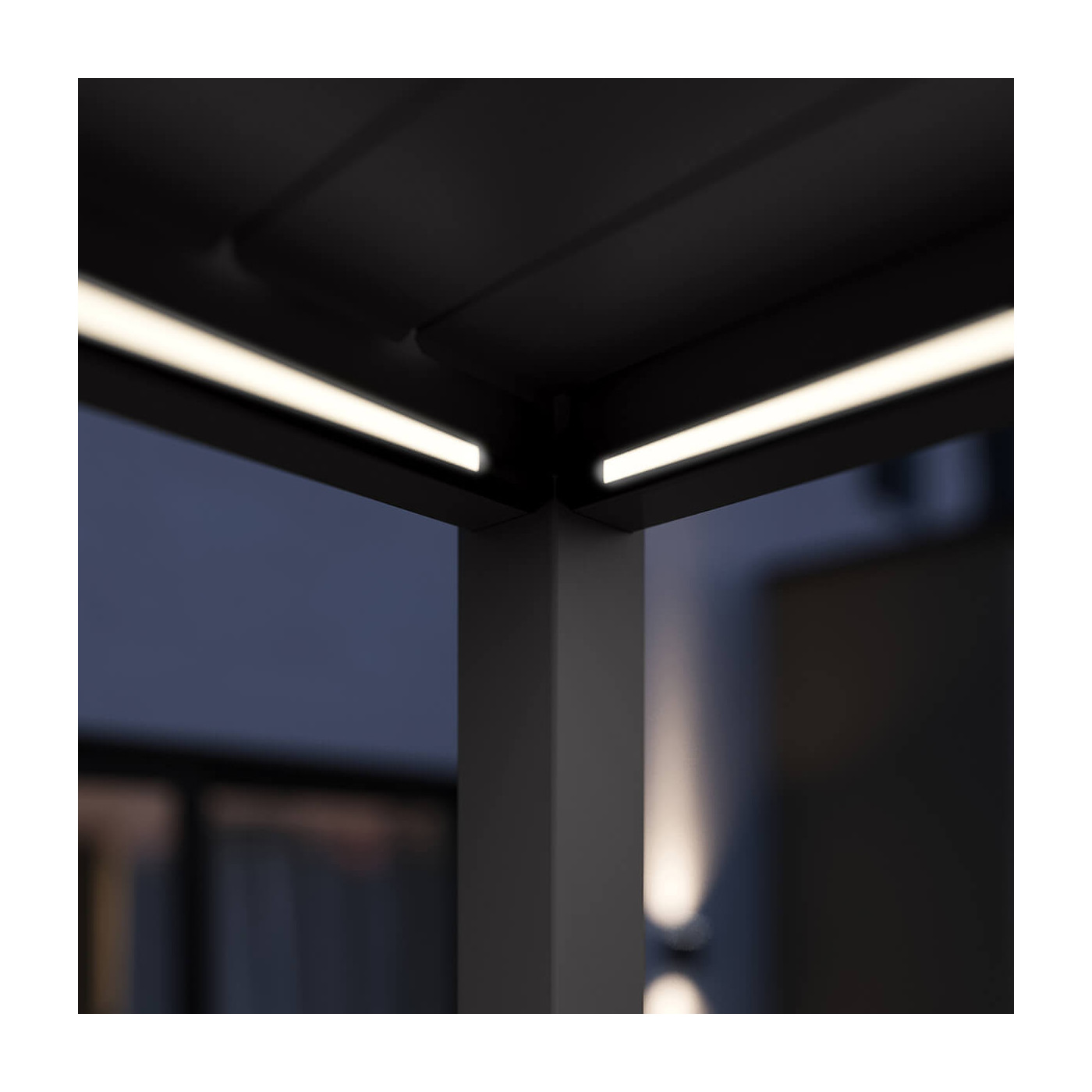 Nocna aranżacja oświetlenia LED pergoli