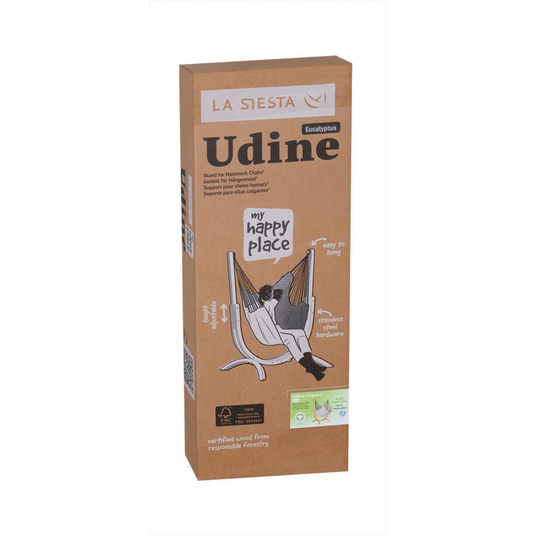 Karton w jaki jest zapakowany fotel hamakowy ze stojakiem UDINE ORGANIC Zebra