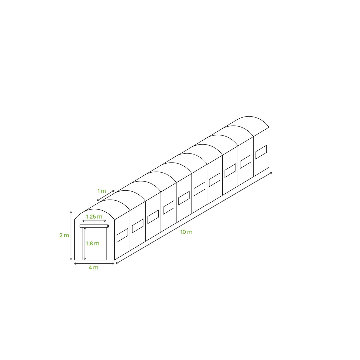 10 sekcyjny ogrodowy tunel foliowy 4x10x2 - 40m2 biały - Cultivo
