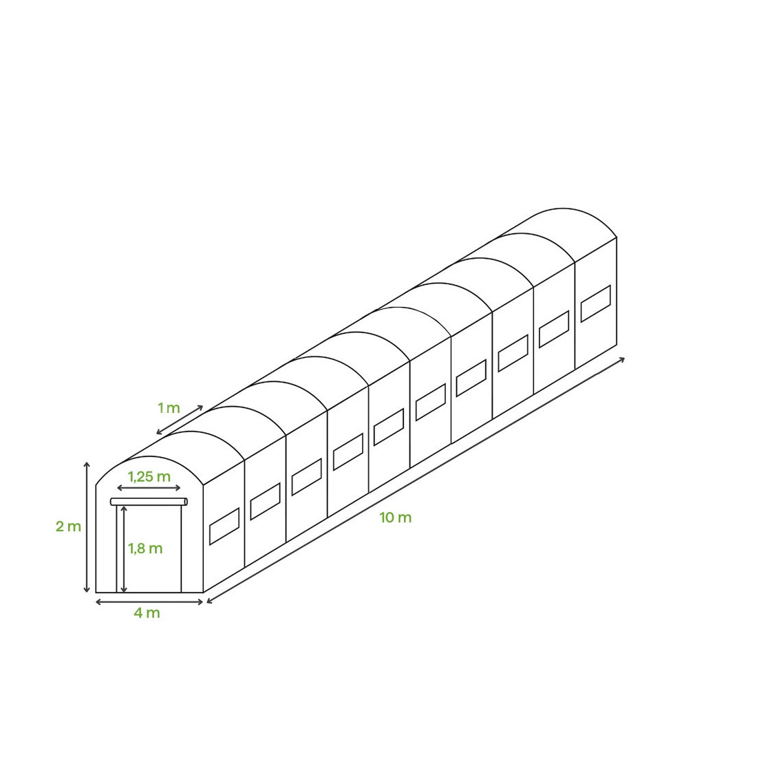 10 sekcyjny ogrodowy tunel foliowy 4x10x2 - 40m2 biały - Cultivo