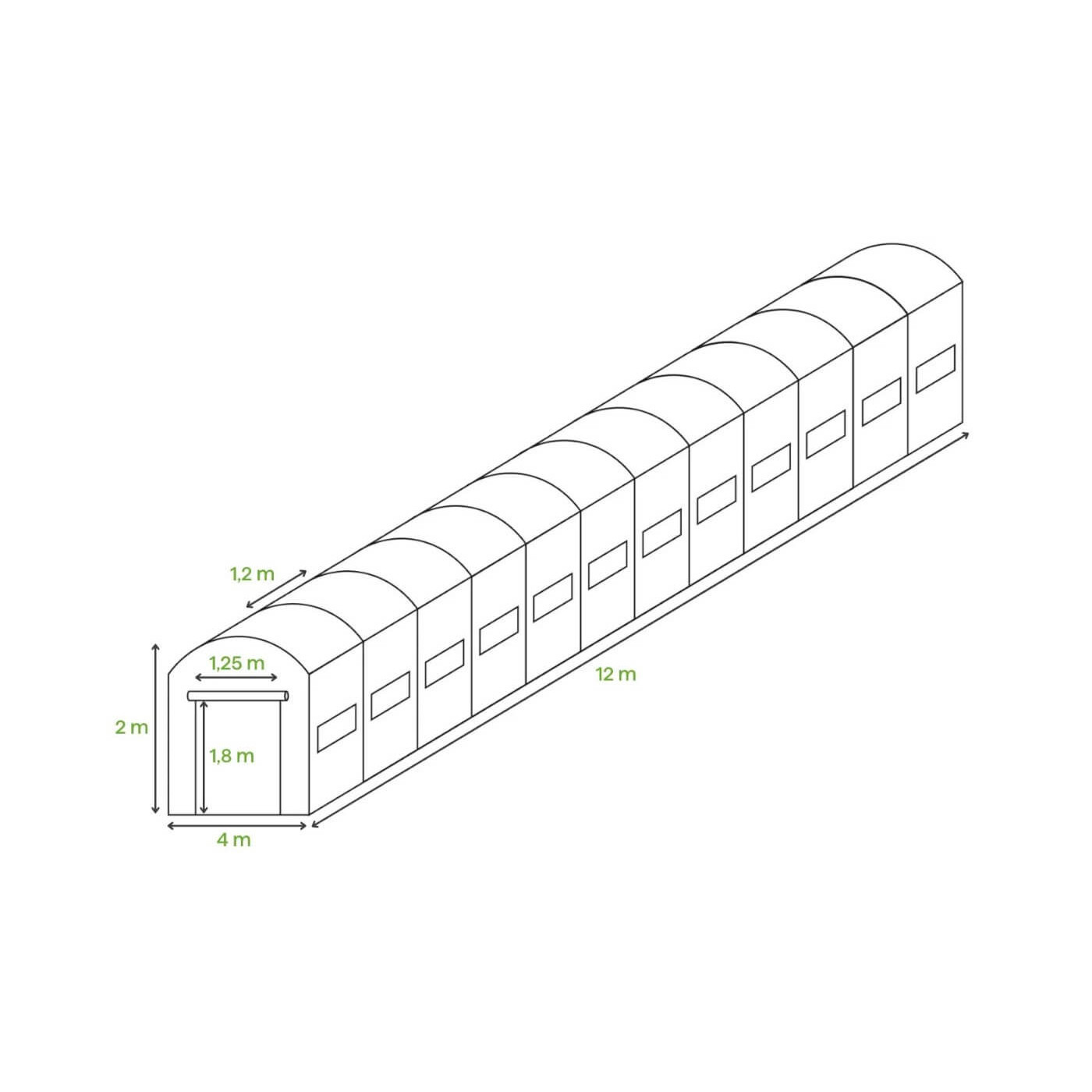 12 sekcyjny ogrodowy tunel foliowy 4x12x2 - 48m2 zielony - Cultivo