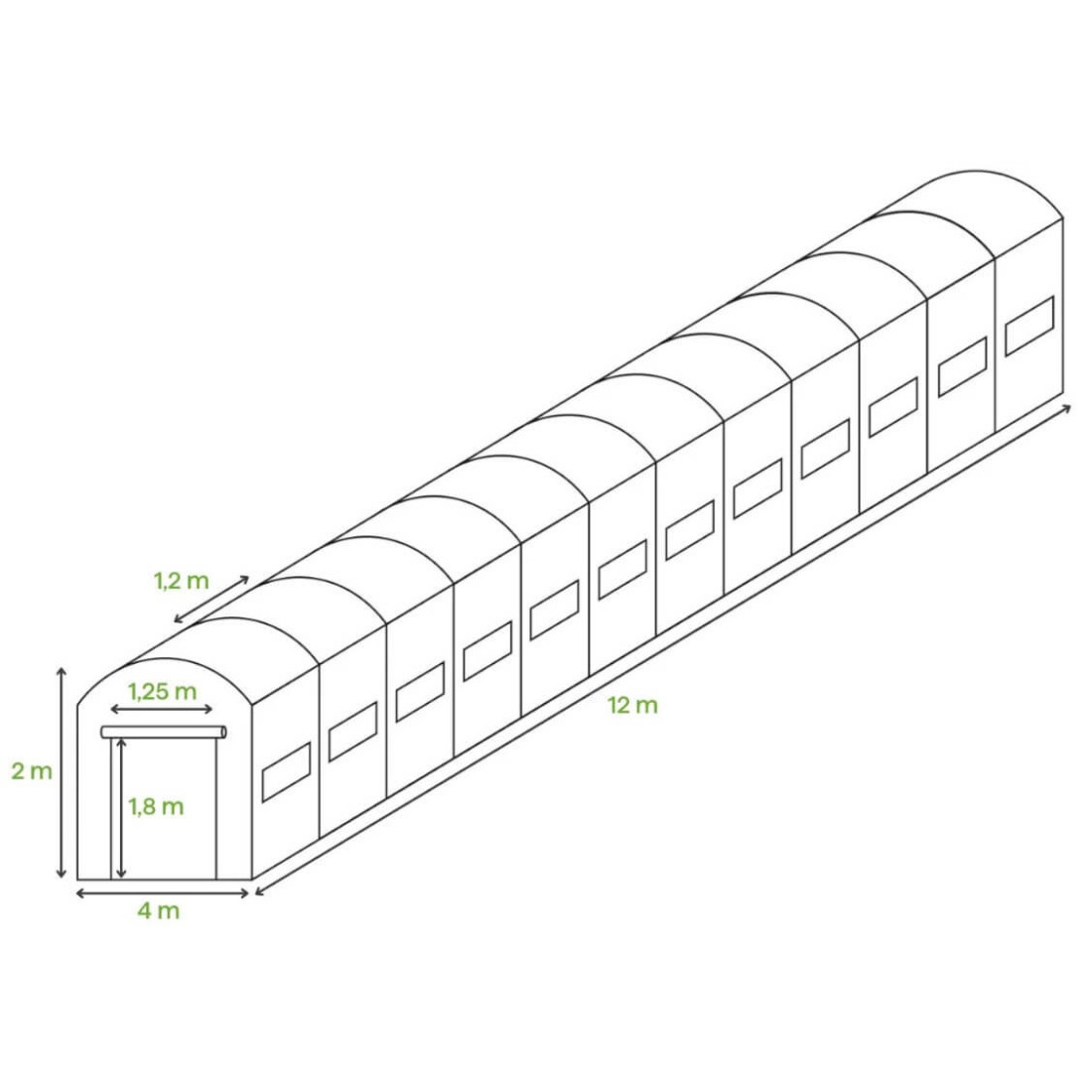 12 sekcyjny ogrodowy tunel foliowy 4x12x2 - 48m2 zielony - Cultivo