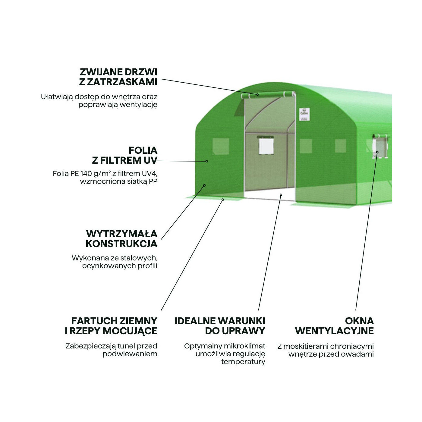 zielony tunel na pomidory w wymiarze 4x12x2 - 12 sekcji