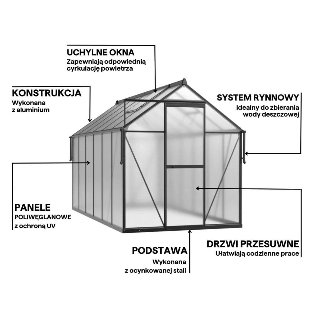 Cieplarnia ogrodowa czarna 183x303cm Black Cultivo, solidna
