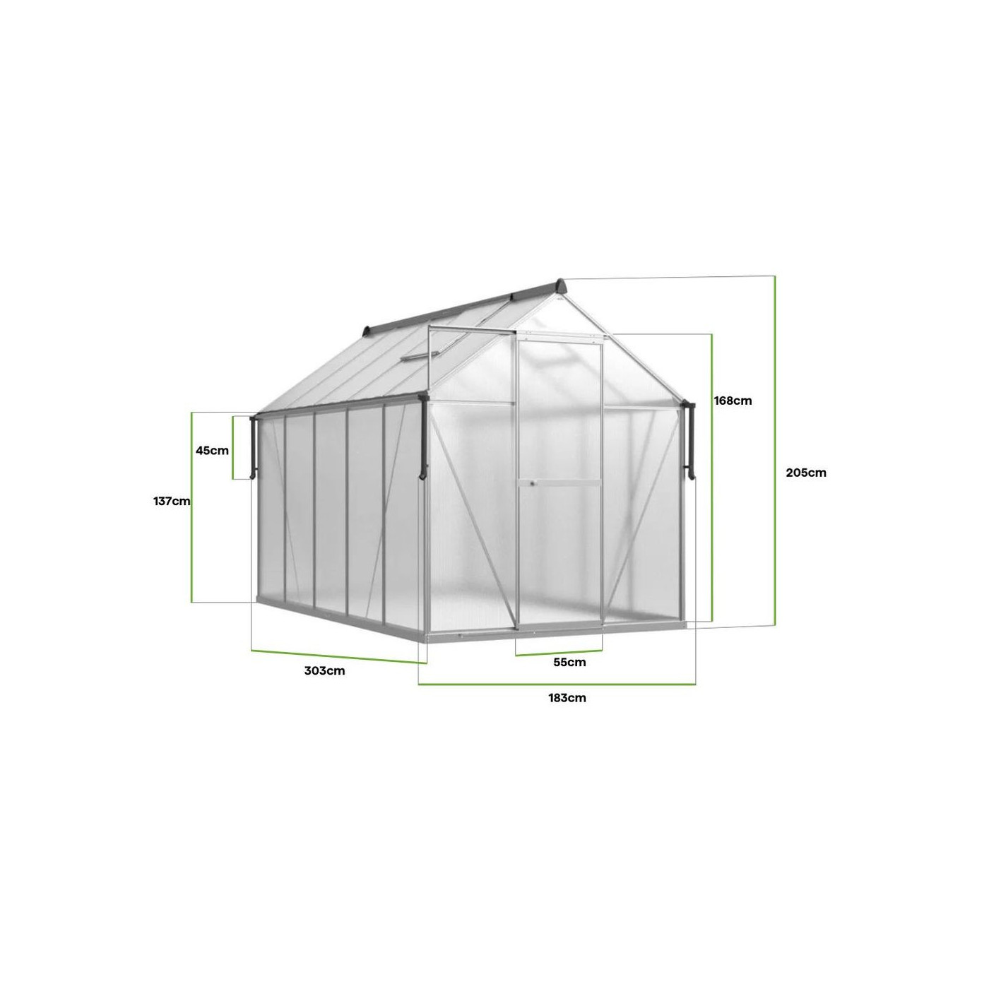 Srebrna szklarnia ogrodowa z aluminium Slide-In 183x303 Cultivo