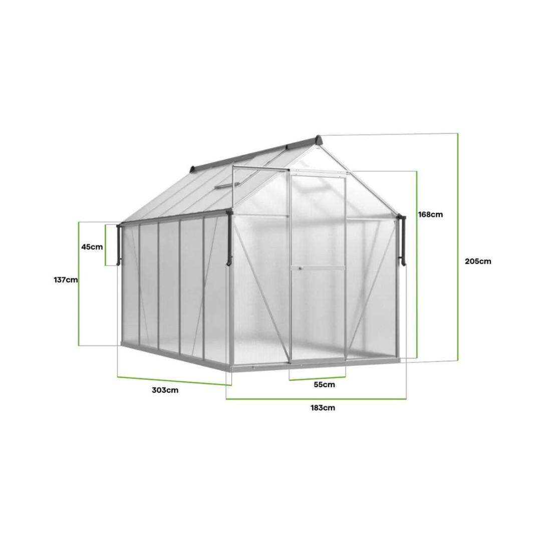 Srebrna szklarnia ogrodowa z aluminium Slide-In 183x303 Cultivo
