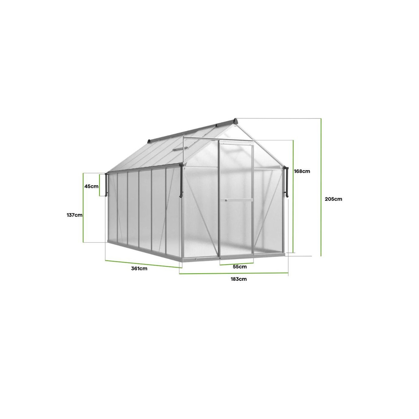 Szklarnia ogrodowa aluminium + poliwęglan 183x361cm Silver Cultivo