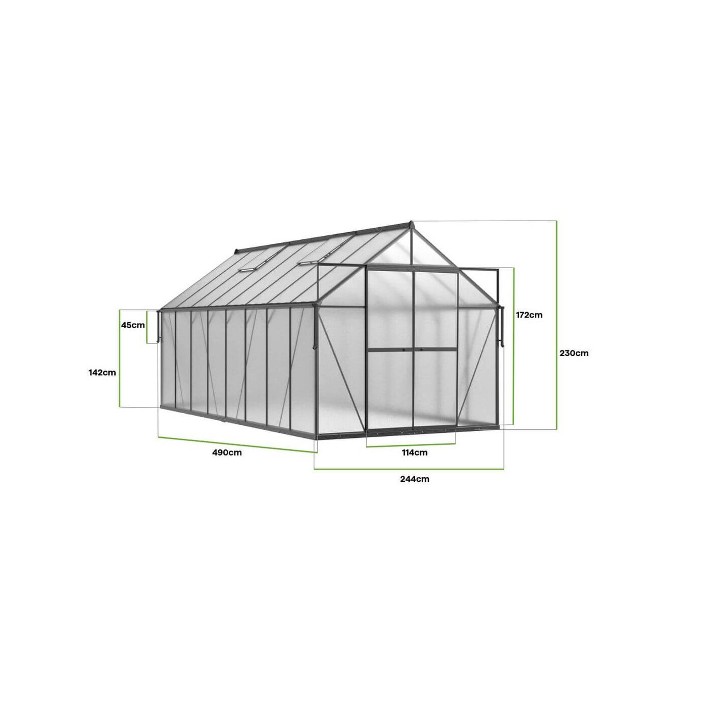 Szklarnia aluminiowa, panele poliwęglanowe 244x490cm Black - Cultivo