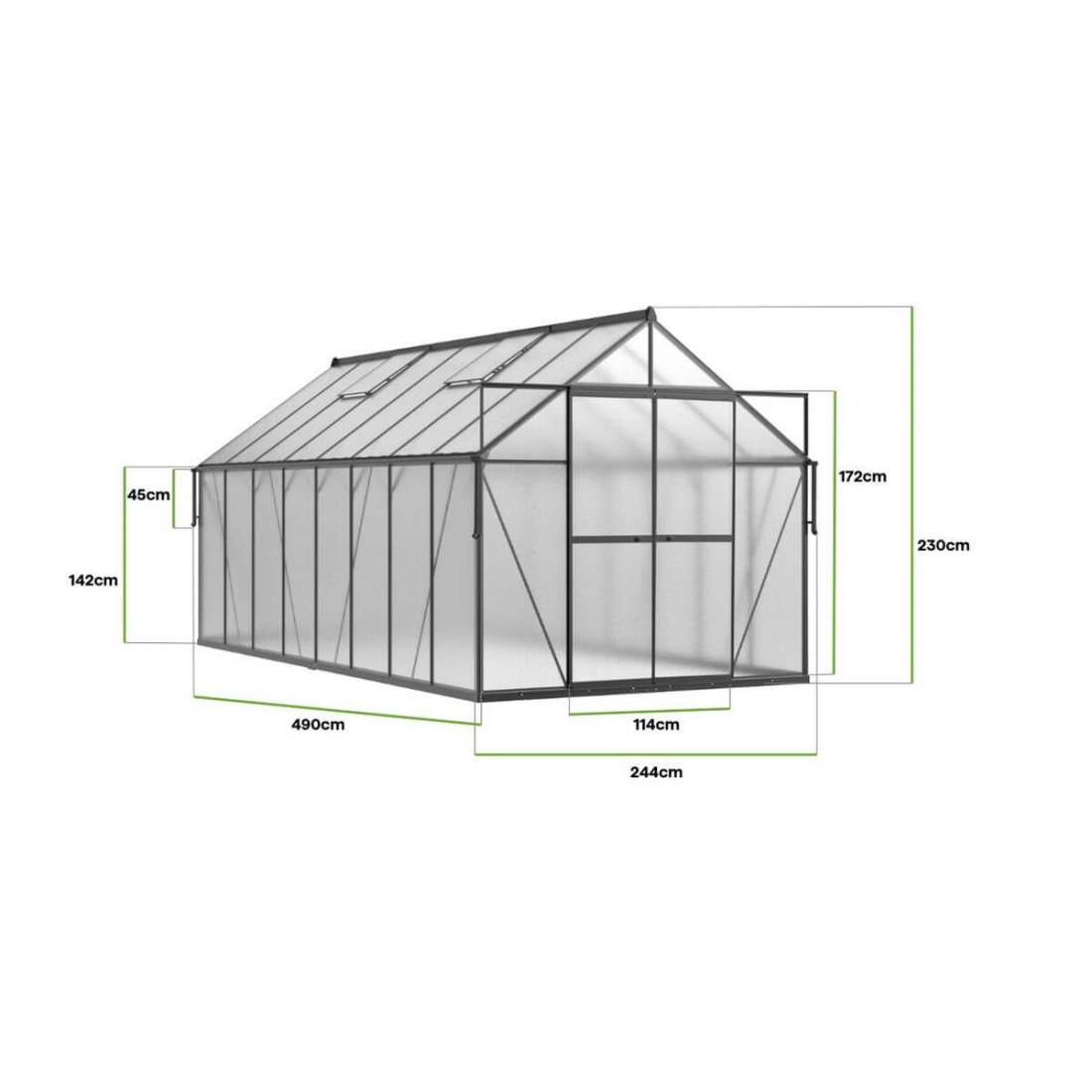 Szklarnia aluminiowa, panele poliwęglanowe 244x490cm Black - Cultivo