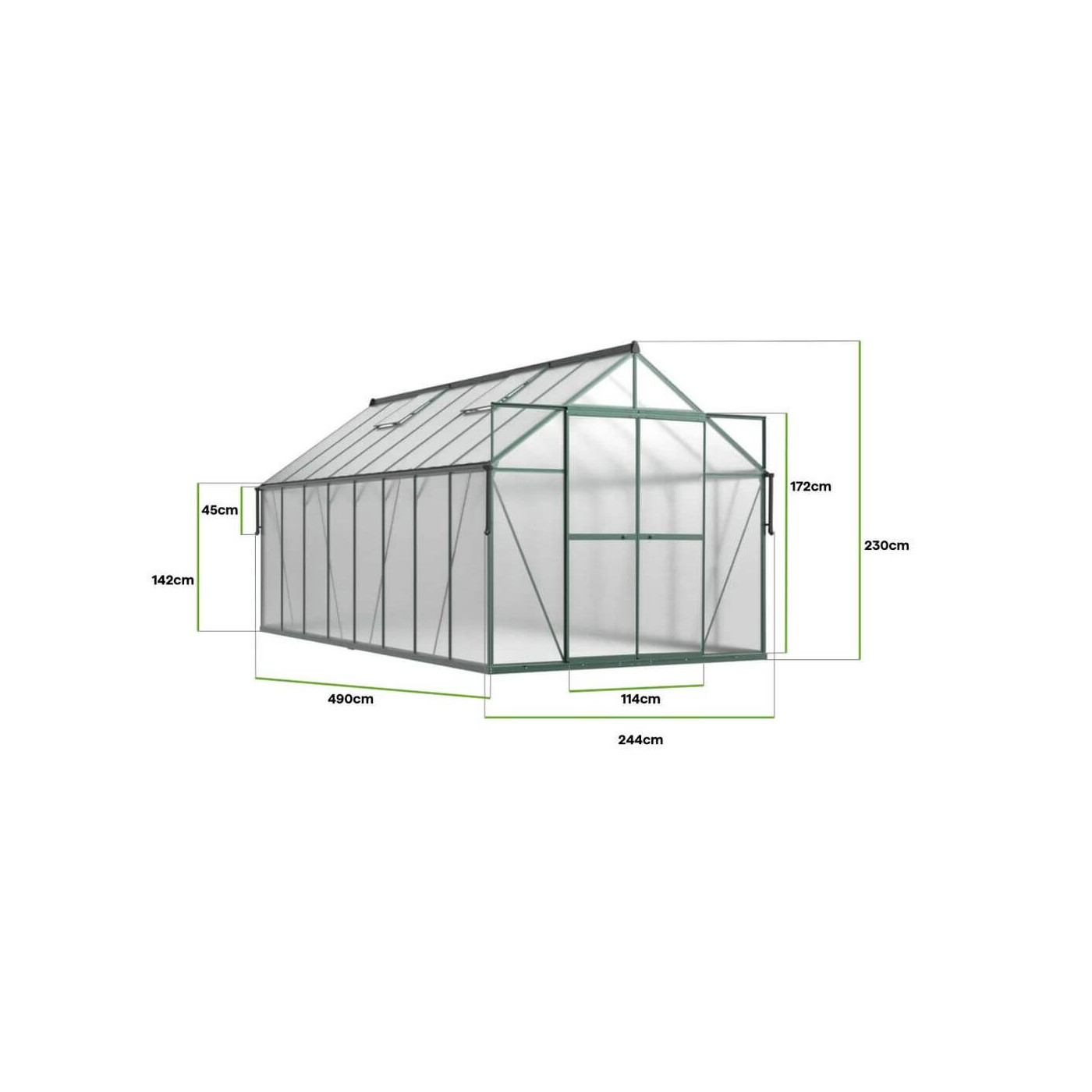 Szklarnia ogrodowa aluminium+poliwęglan 244x490cm Dark Green Cultivo