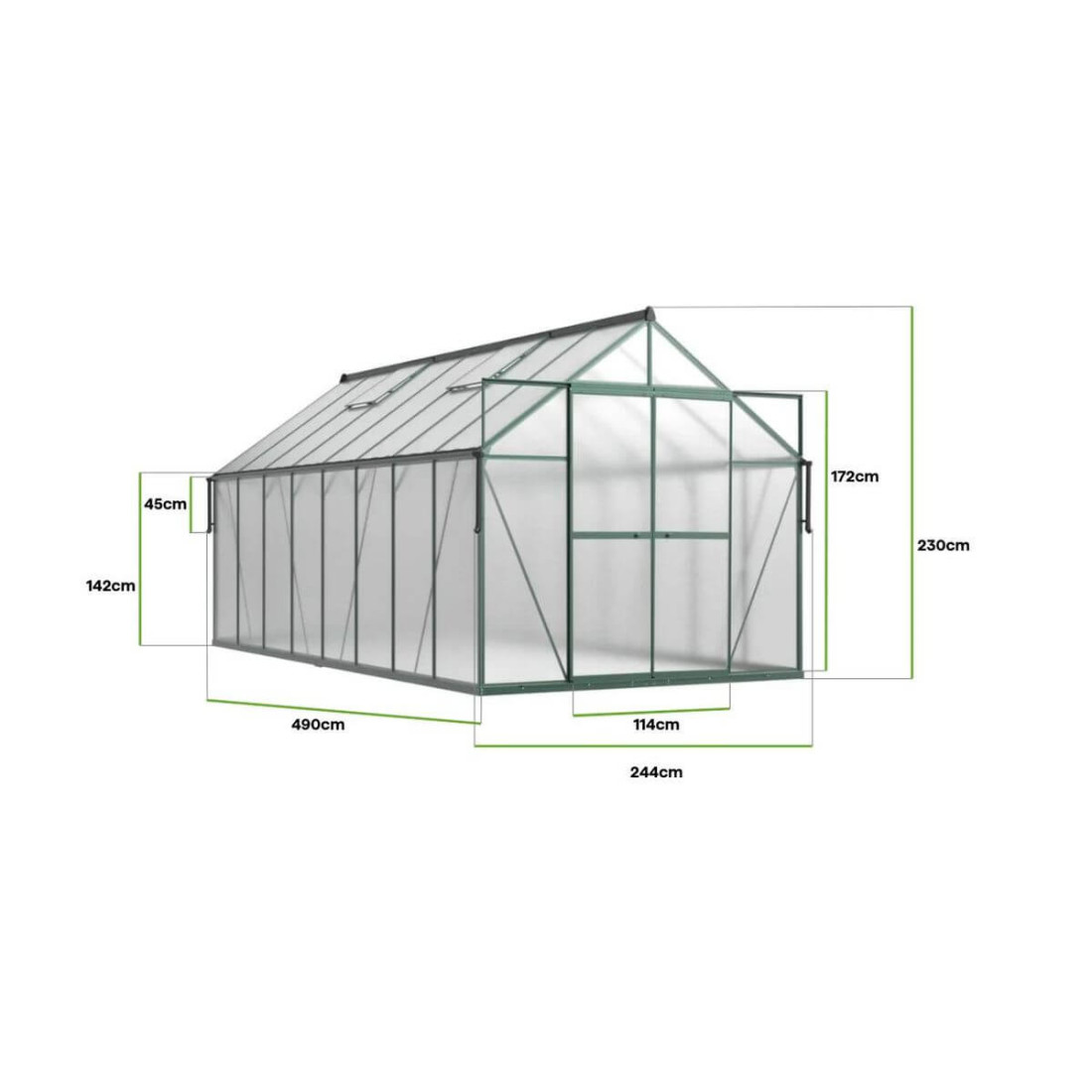 Szklarnia ogrodowa aluminium+poliwęglan 244x490cm Dark Green Cultivo