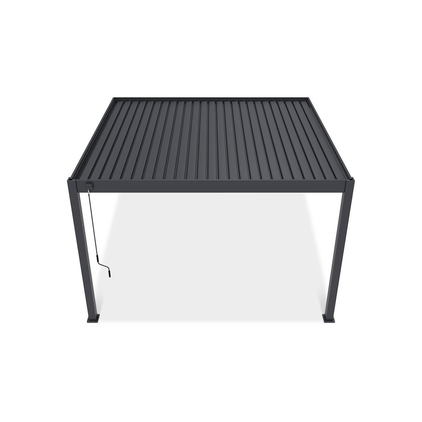 Widok z góry pergoli tarasowej Deluxe Wall 3.6x4 antracytowej na białym tle.