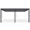 Frontowy widok pergoli tarasowej DELUXE WALL 3.6x5.3 w kolorze antracytowym na białym tle.