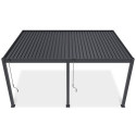 Ujęcie z lotu ptaka pergoli tarasowej DELUXE WALL 3.6x5.3 w kolorze antracytowym na białym tle.